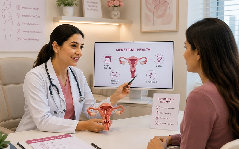 Gynecologist consulting a patient about reproductive health